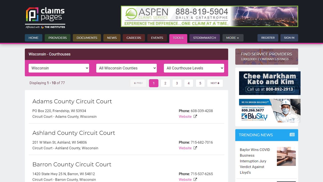 Wisconsin - Courthouses - Claims Pages